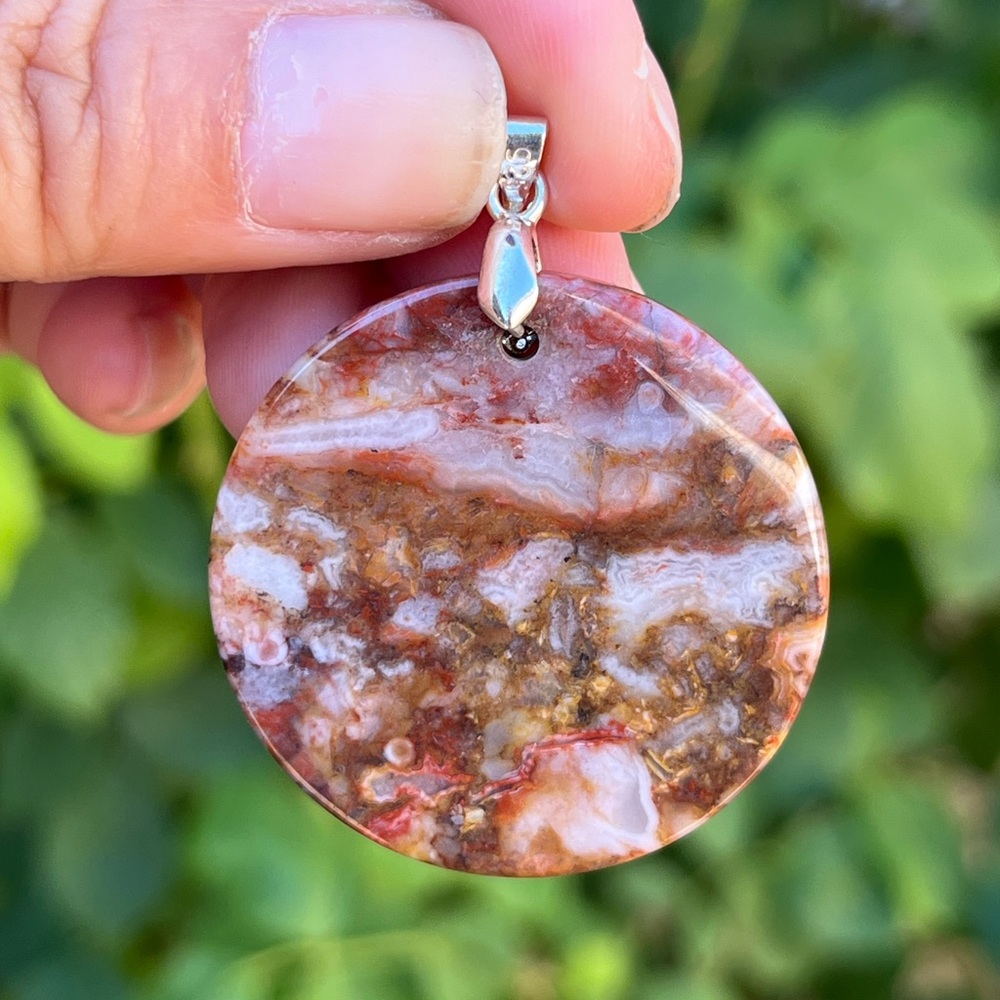 Silver plated red‎ moss agate pendant
